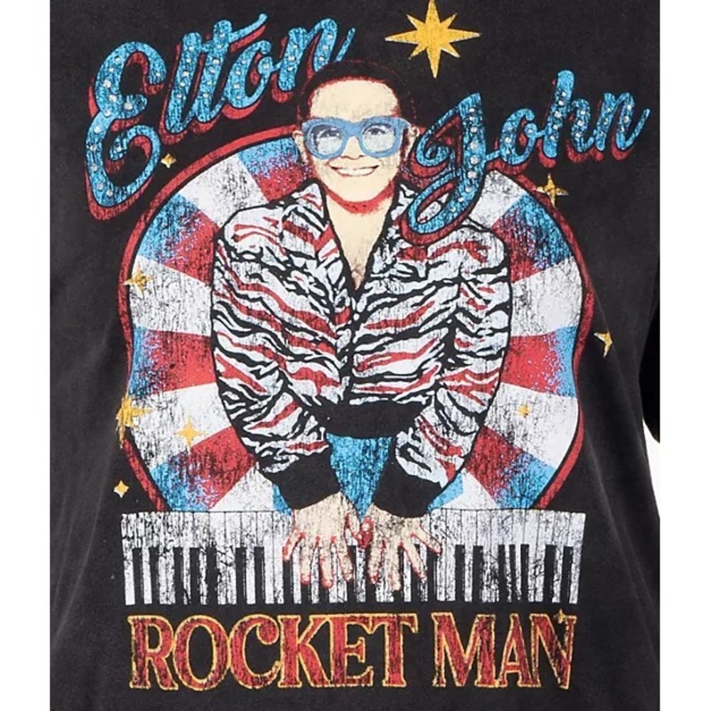 NWT Women's Licensed Elton John Soft Crewneck Band Tee Black Medium